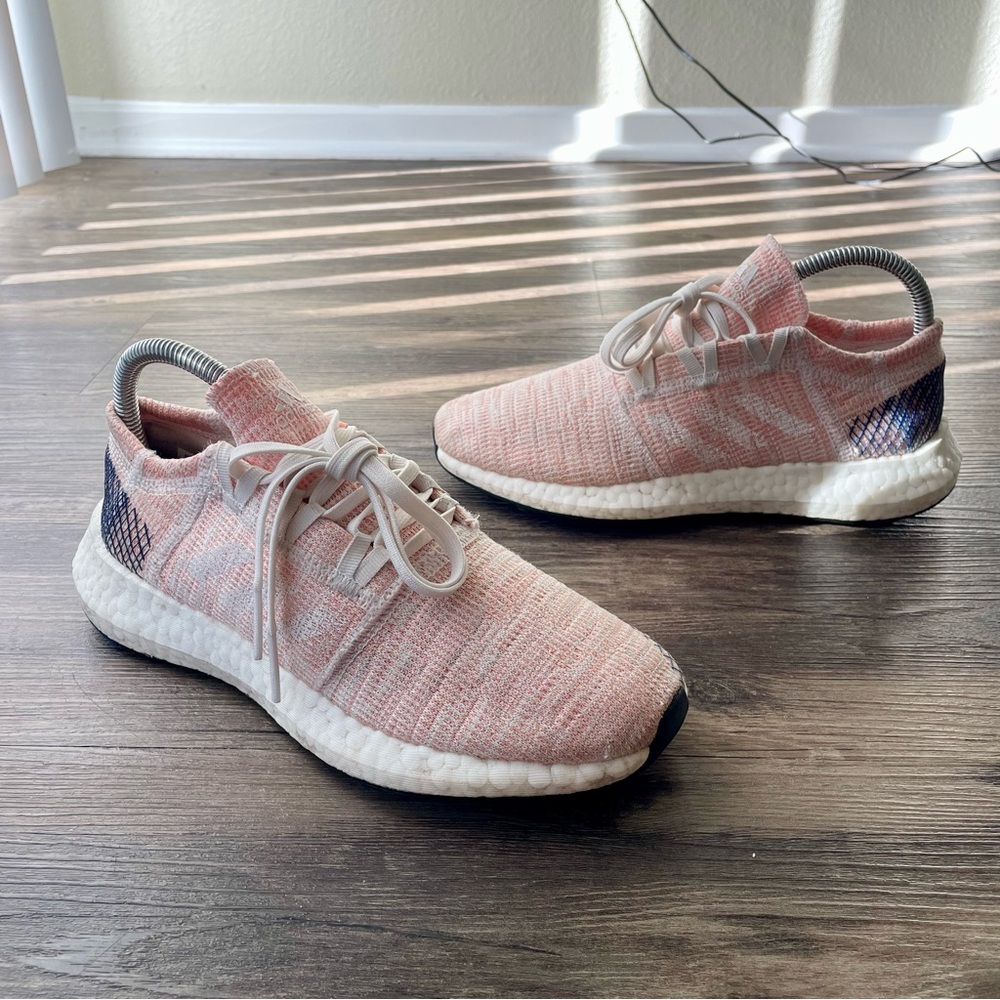 Adidas PureBoost Go Womens Size 6.5 Orange Pink Walking Running Shoes‎ Sneakers